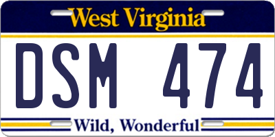 WV license plate DSM474