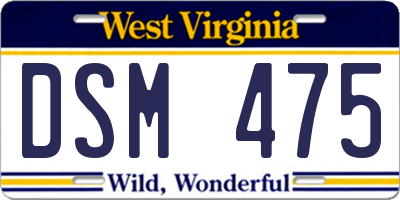 WV license plate DSM475