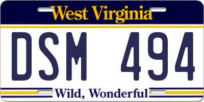 WV license plate DSM494