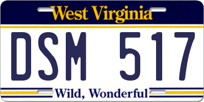 WV license plate DSM517
