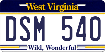 WV license plate DSM540