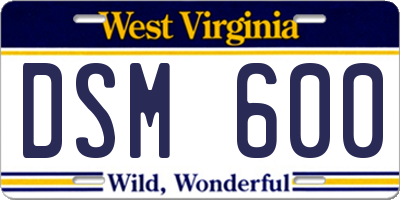 WV license plate DSM600