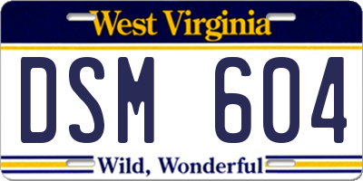 WV license plate DSM604