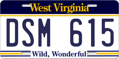 WV license plate DSM615