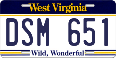 WV license plate DSM651