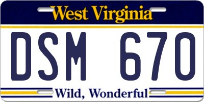 WV license plate DSM670