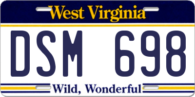 WV license plate DSM698