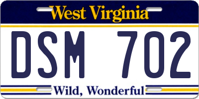WV license plate DSM702