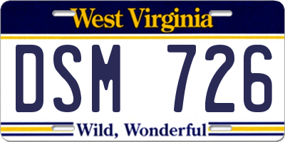 WV license plate DSM726