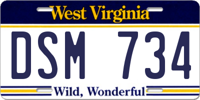 WV license plate DSM734