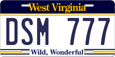 WV license plate DSM777