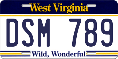 WV license plate DSM789