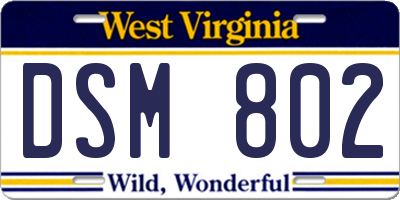 WV license plate DSM802