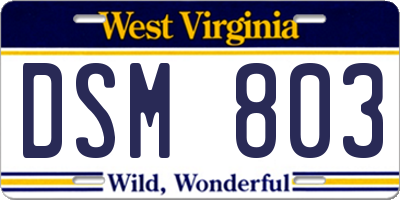 WV license plate DSM803