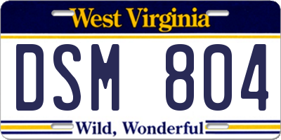 WV license plate DSM804
