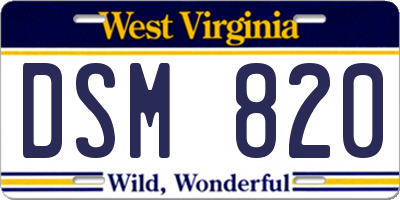 WV license plate DSM820