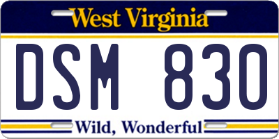 WV license plate DSM830