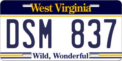 WV license plate DSM837