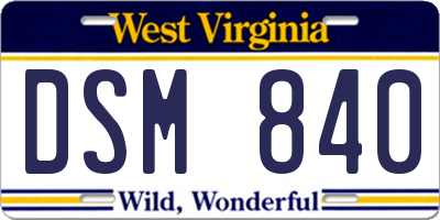 WV license plate DSM840