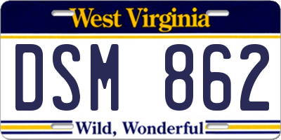 WV license plate DSM862