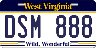 WV license plate DSM888