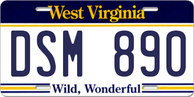 WV license plate DSM890