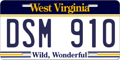WV license plate DSM910