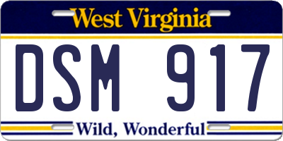 WV license plate DSM917