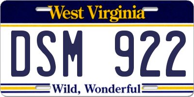 WV license plate DSM922