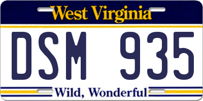 WV license plate DSM935