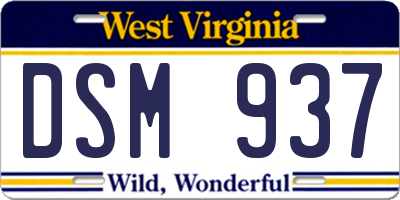 WV license plate DSM937