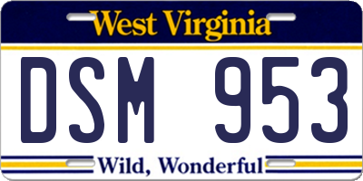 WV license plate DSM953