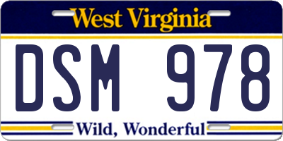 WV license plate DSM978