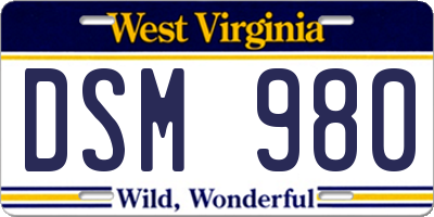 WV license plate DSM980