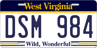 WV license plate DSM984