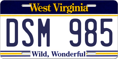 WV license plate DSM985