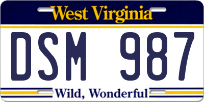 WV license plate DSM987
