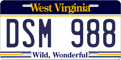 WV license plate DSM988