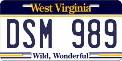WV license plate DSM989
