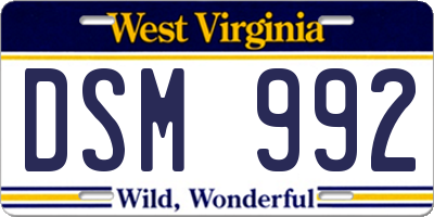 WV license plate DSM992