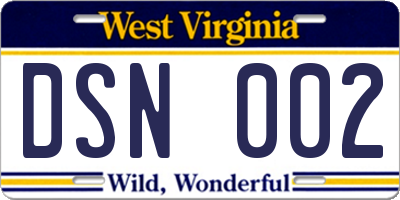 WV license plate DSN002