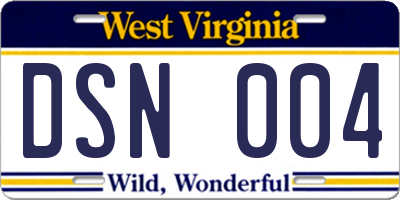 WV license plate DSN004