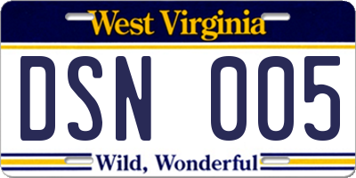 WV license plate DSN005