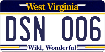 WV license plate DSN006