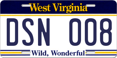 WV license plate DSN008