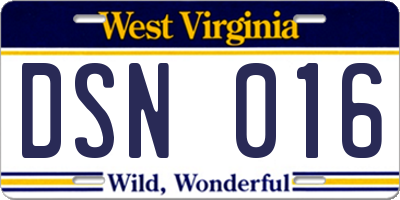 WV license plate DSN016