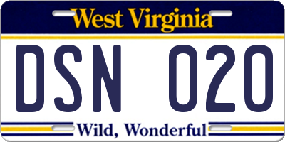 WV license plate DSN020