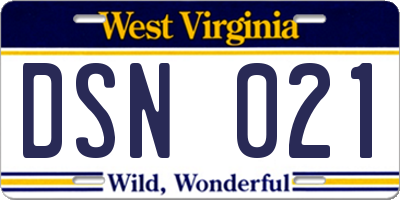 WV license plate DSN021