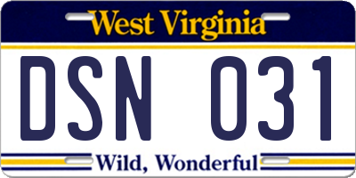 WV license plate DSN031