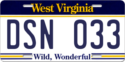 WV license plate DSN033